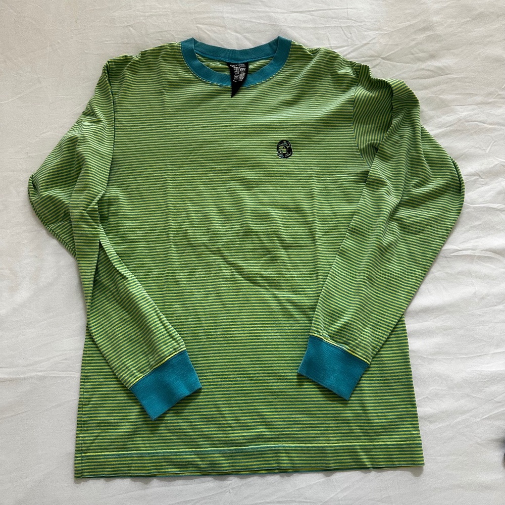 Billionaire Boys Club green and blue striped long sleeve shirt